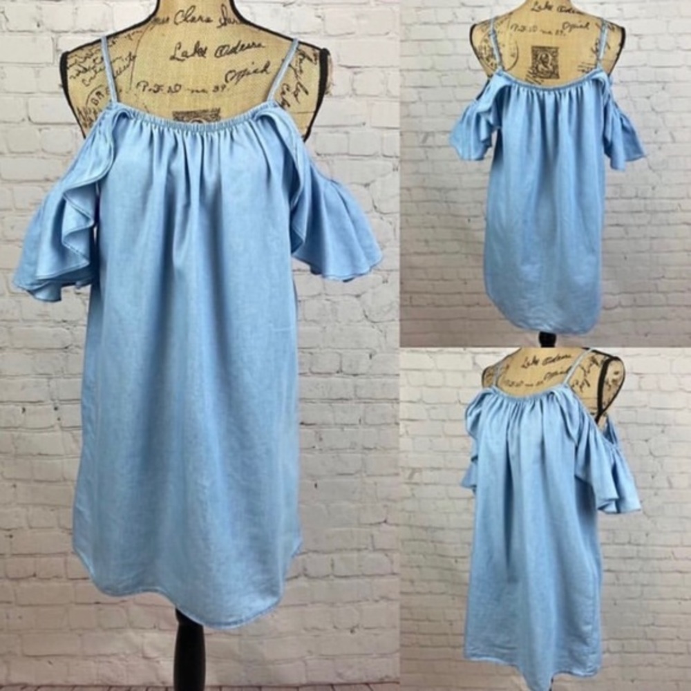 Rebellion Chambray Cold Shoulder Dress